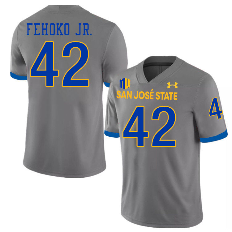 #42 Viliami Fehoko Jr. SJSU Jersey,San Jose State Spartans Football Jersey College Uniforms-Grey